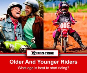 image of older motorcycle rider and child motorcycle rider side by side