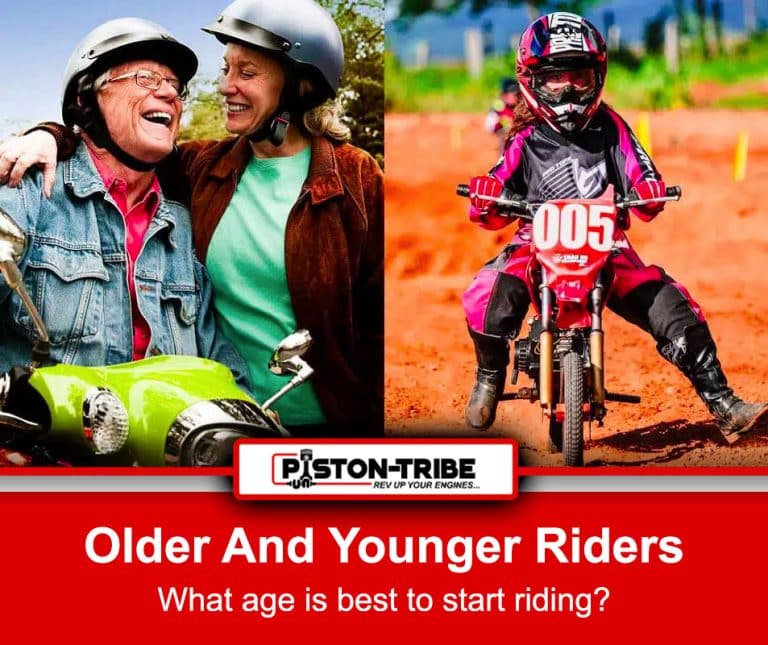image of older motorcycle rider and child motorcycle rider side by side