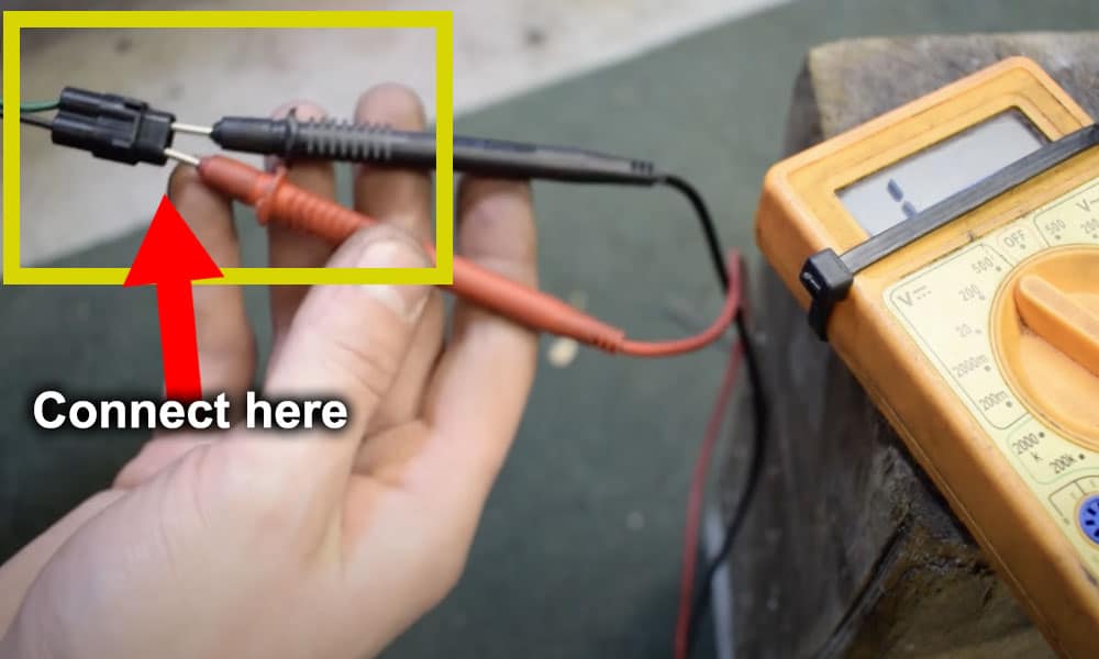 image depicting where to connect the multimeter to the terminals on the kickstand safety switch