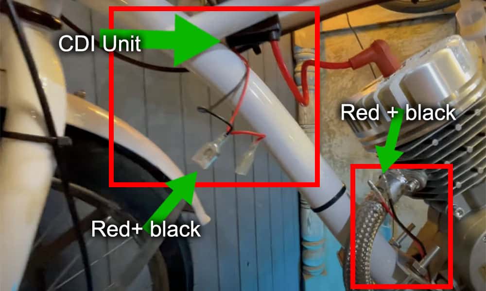 image of magneto coil and CDI black and red wiring that kill switch must be fitted to 