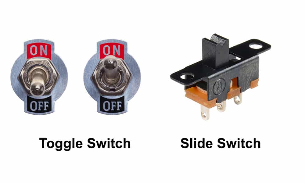 image of a slide switch and toggle switch